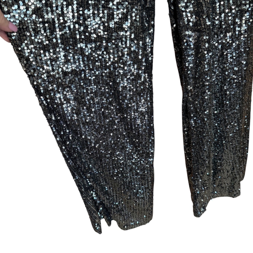 Maeve Anthropologie Black Silver Sequin Halter Jumpsuit Wide Leg Evening Size 10 - Picture 9 of 17